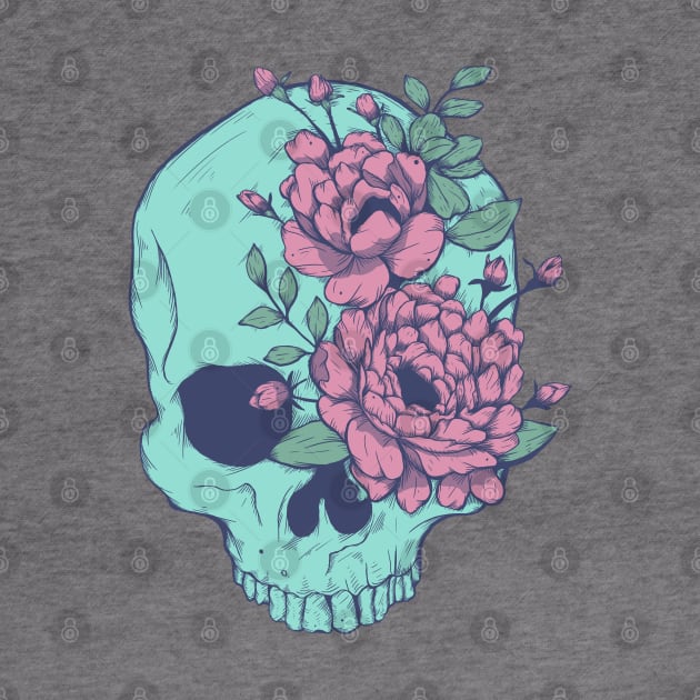 Blue Floral Skull by Jess Adams